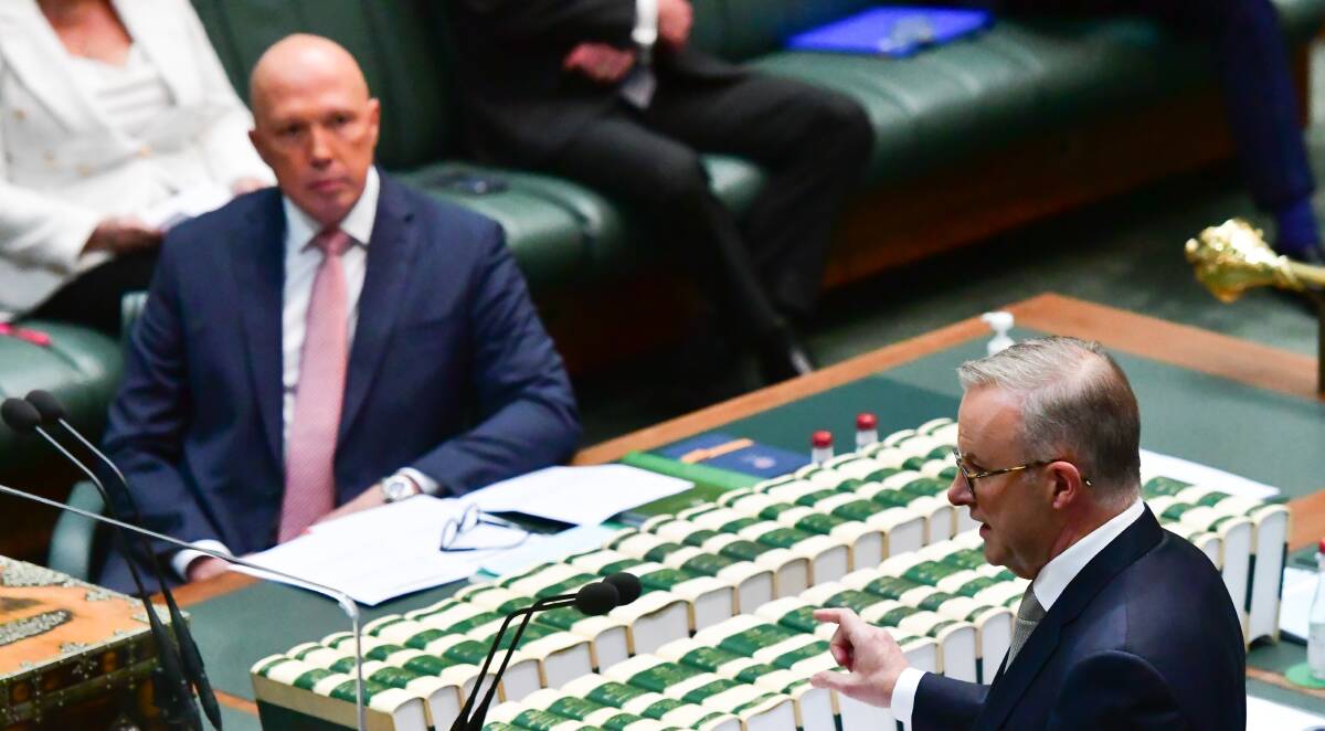 Prime Minister Anthony Albanese and opposition leader Peter Dutton in the first question time of the new Parliament. Picture: Elesa Kurtz