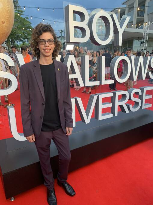 Cardiff High student Isaac Strutt-Stevens, 14, on the red carpet for Boy Swallows Universe. Picture supplied