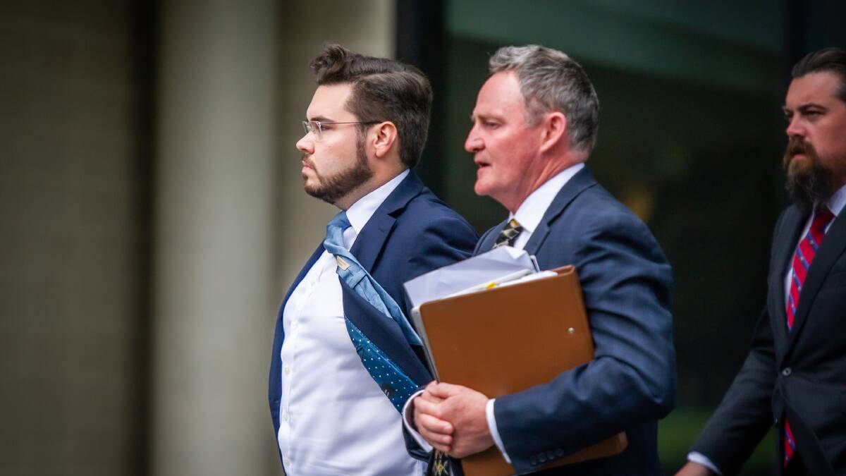 Bruce Lehrmann, left, leaves court with defence barrister Steven Whybrow on Tuesday. Picture by Karleen Minney