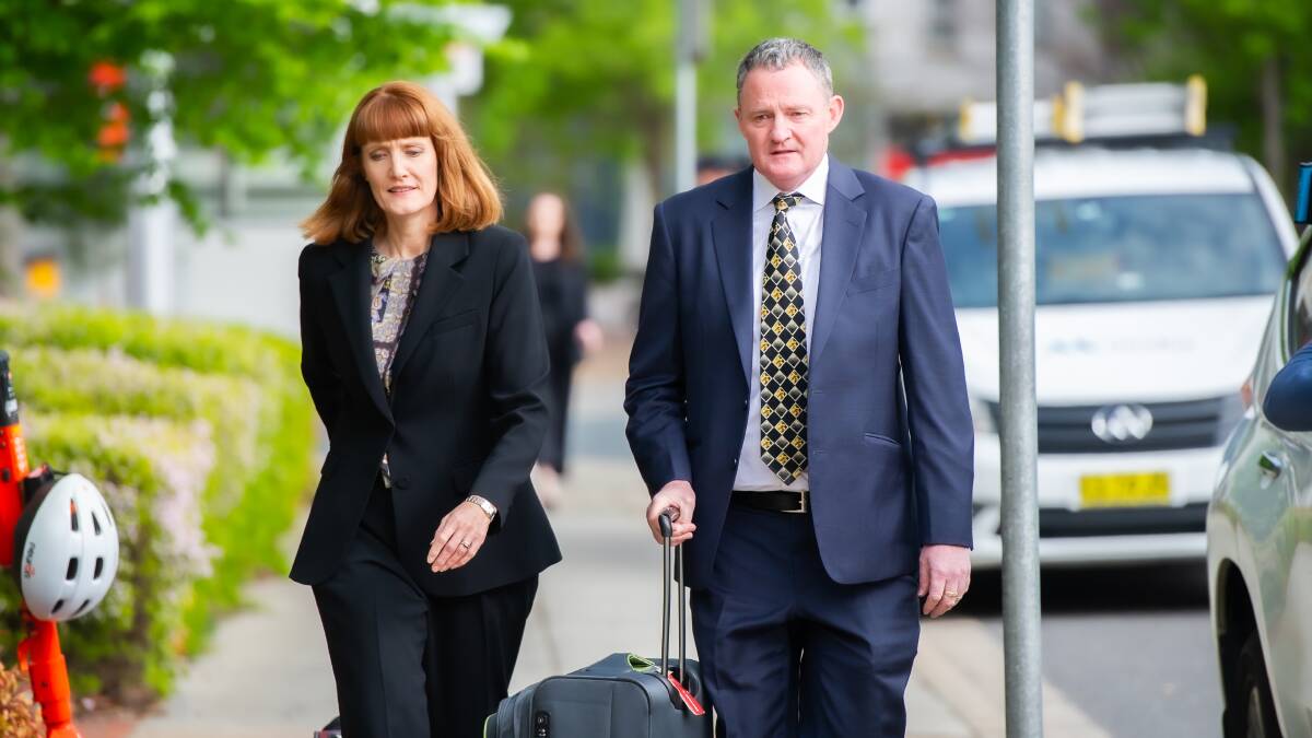 Bruce Lehrmann's barristers, Katrina Musgrove and Steven Whybrow, outside court. Picture by Karleen Minney