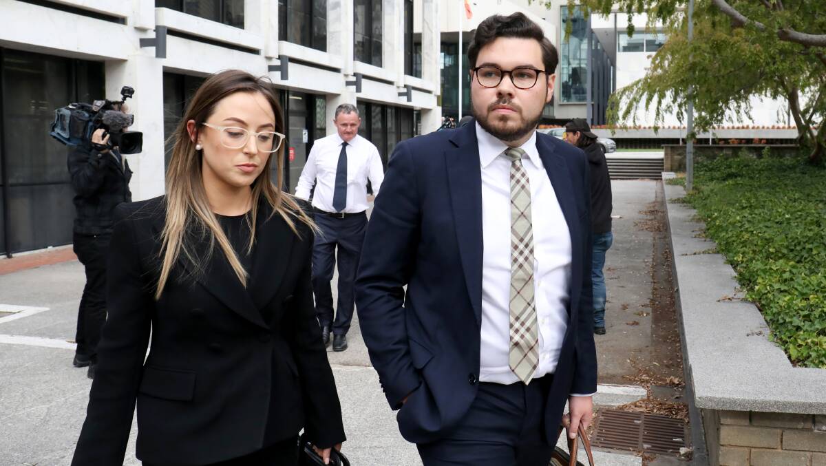 Bruce Lehrmann, right, leaves court with solicitor Rachel Fisher on Tuesday. Picture by James Croucher