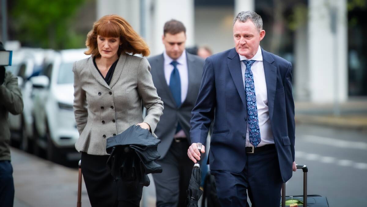 Bruce Lehrmann's defence barristers, Katrina Musgrove and Steven Whybrow, outside court. Picture by Karleen Minney