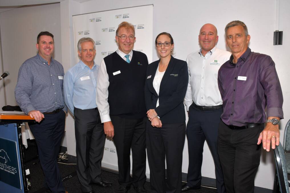 At the launch: Paul Gillespie, Kellon Beard, Neville Parsons, Kayley Ferrier, Mark Wilson and Michael Mowle attending the launch of the business awards.