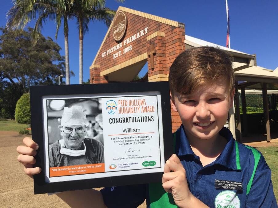 Honoured: St Peter's Primary School year six student William Abel with his Fred Hollows Humanity Award.
