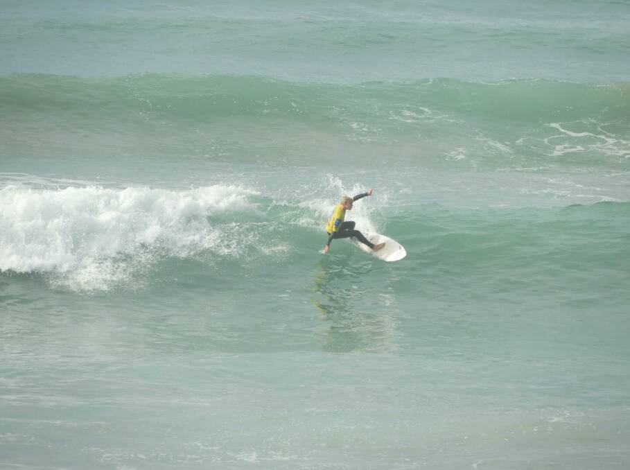 Nice turn: Kayle Enfield in action at the Australian Junior Surfing Titles in Victor Harbour.