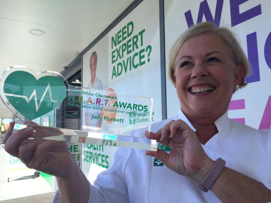 Leader: Port Macquarie pharmacist Judy Plunkett with part of her leadership award presented at the recent Terry White Chemmart gala awards night.