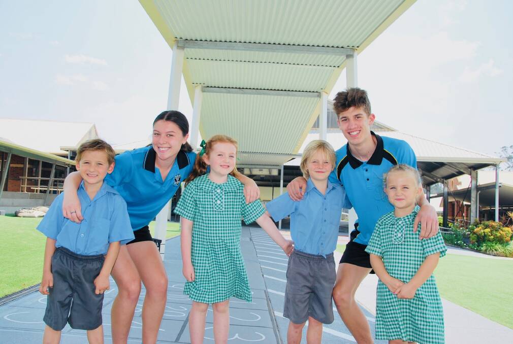 Smooth transition: MacKillop College and St Peter's Primary School students Paolo O'Brien, Maia Marino, Neive Every, Albi Winters, Darcy Pares and Layla Farnsworth.
