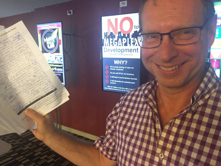 Submissions to close: Majestic Cinema CEO Kieran Dell with some of the submissions to be lodged with Port Macquarie-Hastings Council on the proposed new cinema complex adjacent to Kmart.