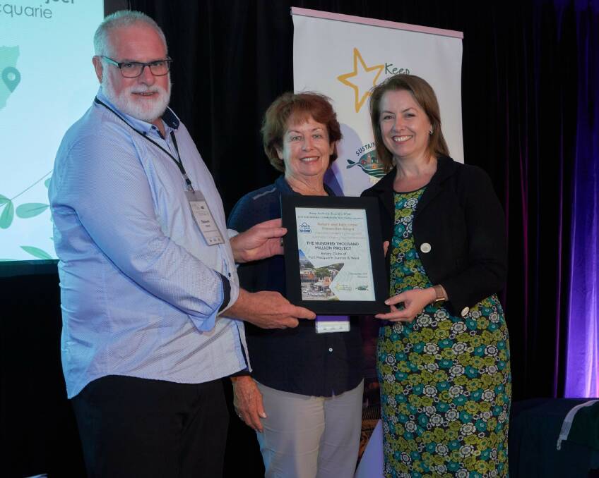 Recognition: Rotary Club of Port Macquarie West's Steve Towle, Rotary Sunrise's Carolyn Ireland and Exchange for Change CEO Janelle Neath with the award.
