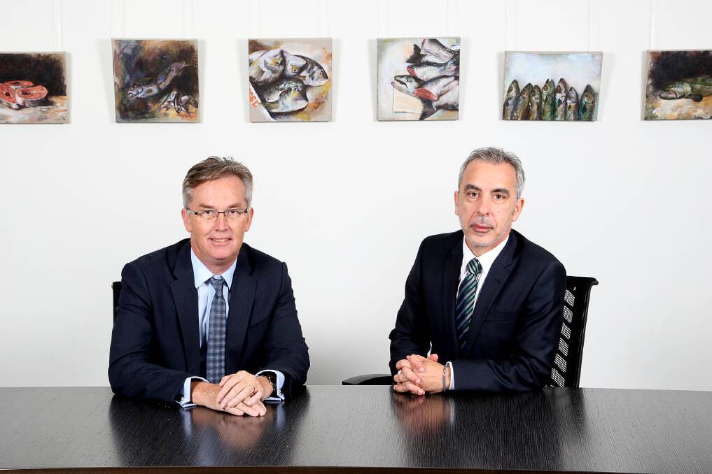 Historic visit: NSW Education Standards Authority CEO David de Carvalho and board chair Tom Alegounarias. Photo: supplied