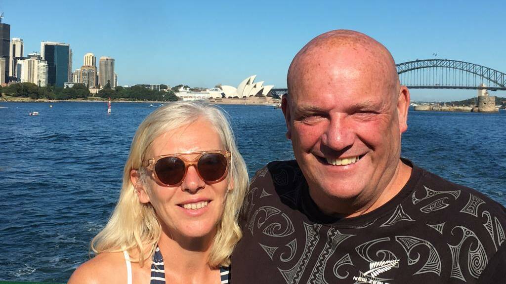 Thank you: UK tourist Peter Price and wife Geraldine. Mr Price says he owes his life to two Port Macquarie Surf School operators who rescued him at Flynns Beach on February 14.