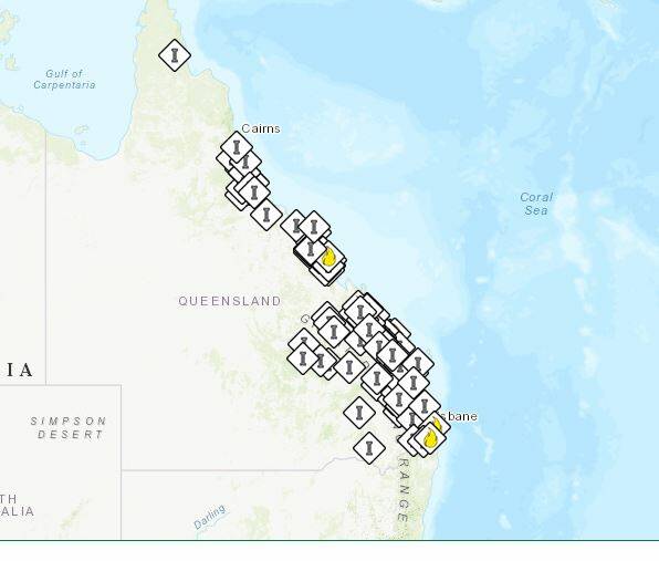 The extent of the fires across Queensland. Map: Queensland Fire Service