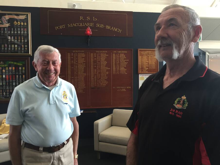 Fallen mates: Port Macquarie RSL sub-Branch trustee and treasurer Colin Clark and treasurer Gary Spencer are looking forward to Vietnam Veterans Day on Sunday August 18.