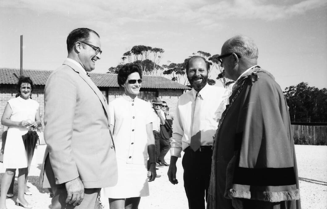It's open: Mr Willis, Minister for Tourism, chats with Mr and Mrs Ken Underwood and mayor Ald. Adams at the official opening of Marbuk Park, 1970