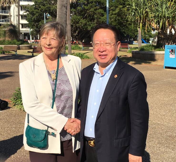Welcome: Deputy Mayor Lisa Intemann welcoming chairman of the ShenZhen UAV Industry Association, Janci Yang to Port Macquarie.
