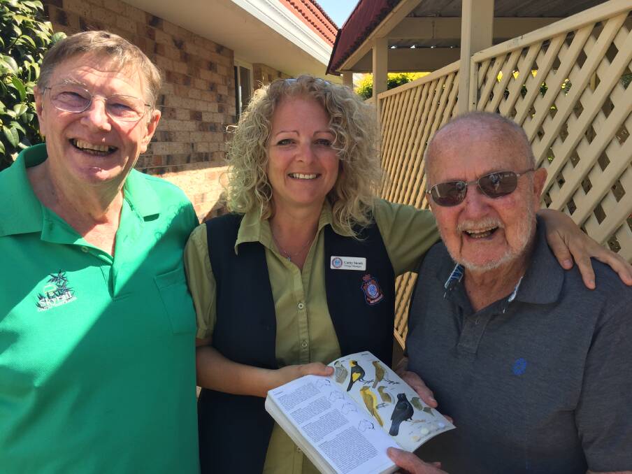 Bower bird lovers: Le Hamel Retirement Village residents Steve Tyler and Reg Bernauer with village manager Cathy Snook.