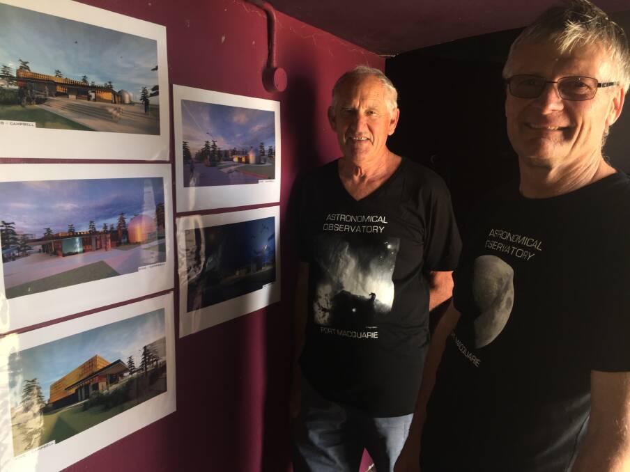 Visionary: Port Macquarie Observatory Association planning coordinator Chris Ireland and president Robert Brangwin with images of the new-look observatory.