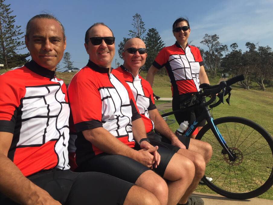 On your bike: Clifford Hoeft, Marty Brown, Greg Trotter, and Eileen Gainsford preparing for Sunday's MS Sydney to the 'Gong bike ride. Sally Moriarty was unavailable.