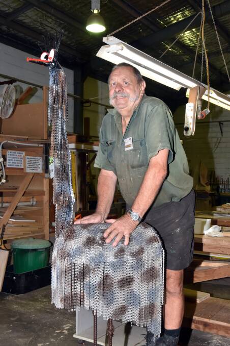 Old man emu: Hastings Men's Shed's Allan Bruhn with his emu creation made from scrap.