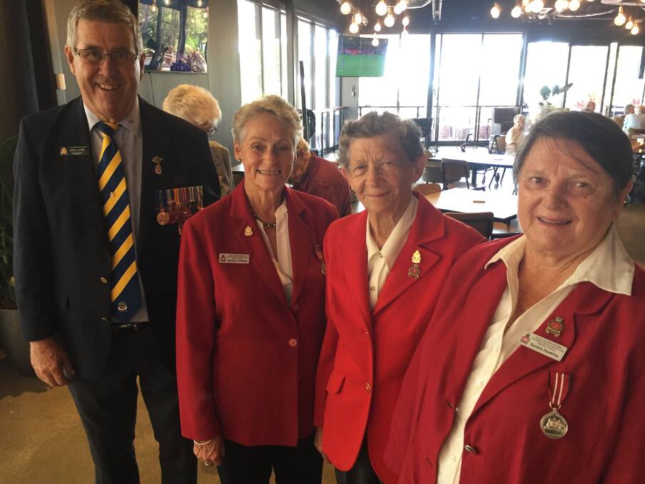 Remembering: Port Macquarie RSL sub-branch president Greg Laird OAM, with members of the Royal Australian Army Nursing Corps Association Barbara O'Keefe, Marie Hatchwell and Sandra Hawkins. Photo: Peter Daniels