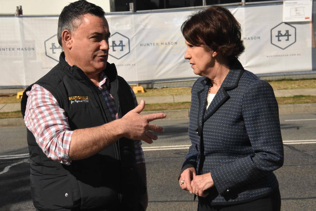 Optimistic: NSW deputy premier and Nationals leader John Barilaro speaking with Port Macquarie MP Leslie Williams.