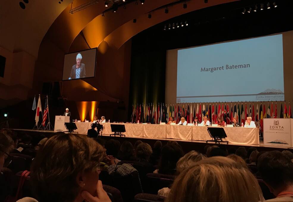 On stage: Margaret Bateman addressing the Zonta International convention as part of her selection to join the board. Photo: supplied