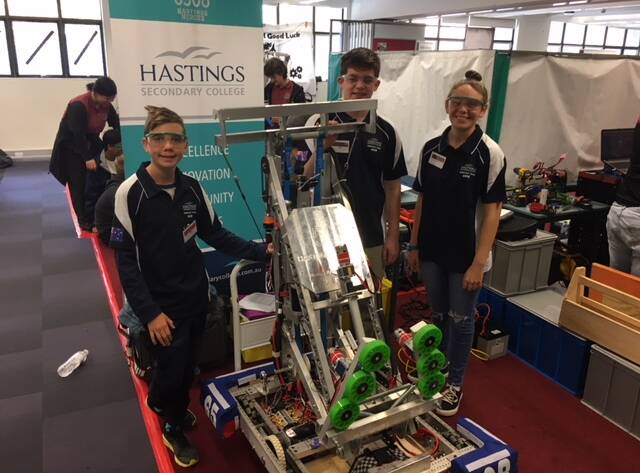 Robotics duel: Hastings Secondary College's Harrison Popplewell, Joshua Edwards and Shaynae Murray​. Photo: supplied