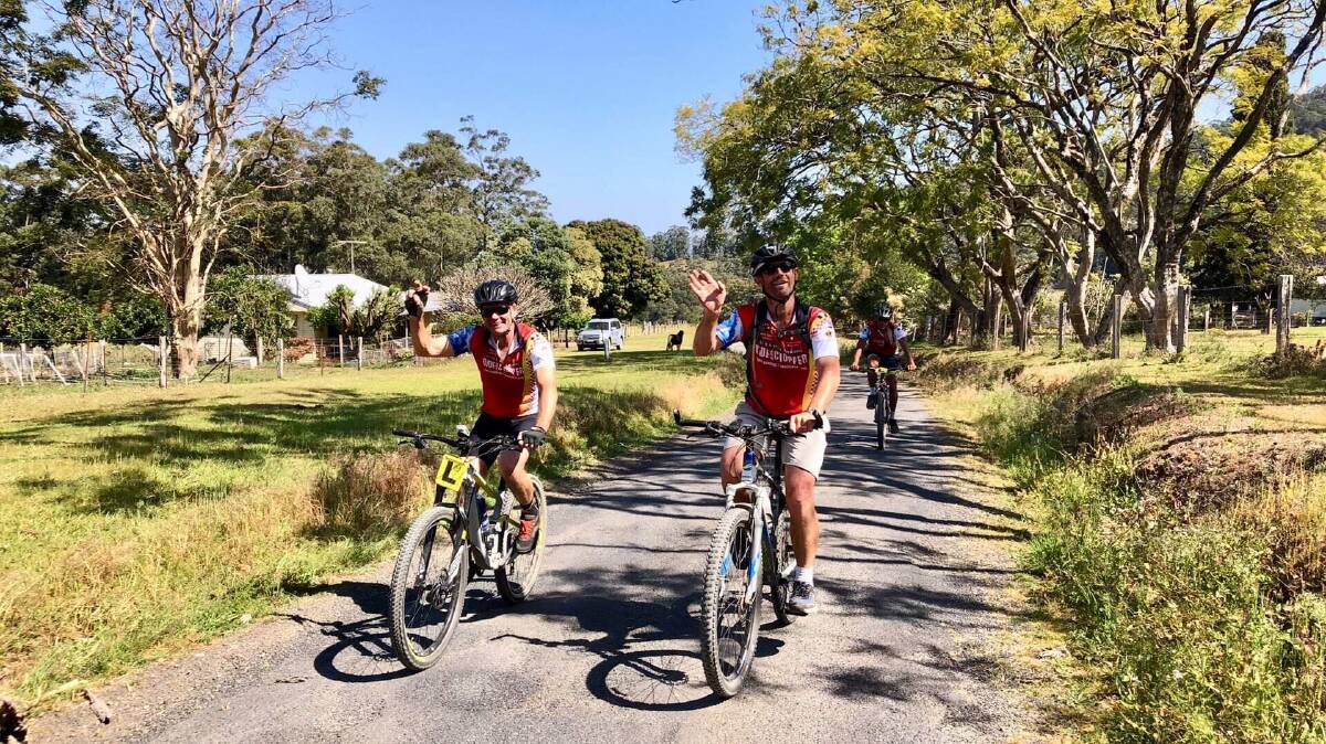 On the road: Some of the cyclists participating in this year's fundraising ride for the Westpac Rescue Helicopter Service. The ride will move to Port Macquarie and Wauchope on Wednesday.