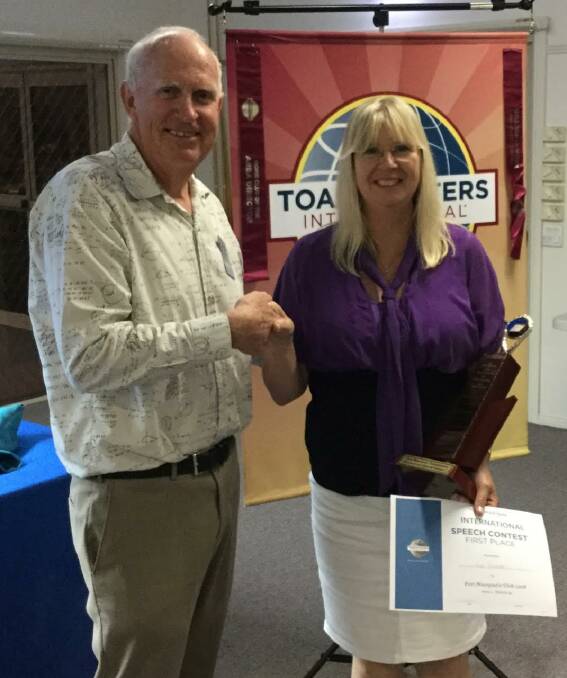 Top speaker: Port Macquarie Toastmasters chairman Chris Denny with international speech contestant winner Lyn Schrader.