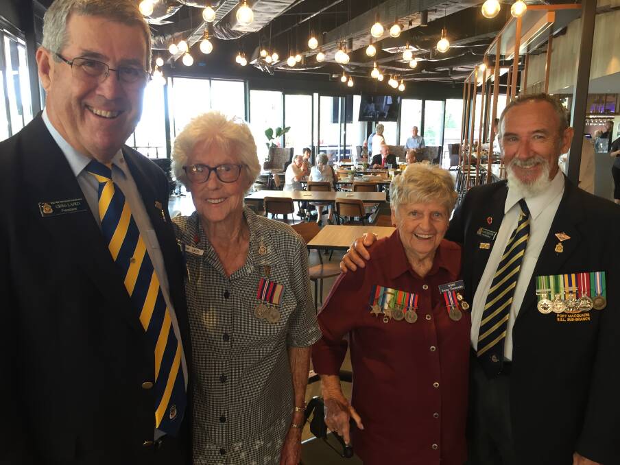 Remembering: Port Macquarie RSL sub-branch president Greg Laird OAM, with former services nurses Jean Lacey and Irene Treweeks and Gary Spencer. Photo: Peter Daniels