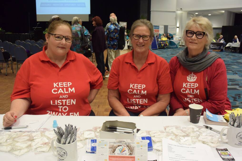 Air raid: Beverly Smith, Liz Faassen and Christine Woolnough spruiking the benefits of joining 2Way FM at the 2018 Volunteer Expo.