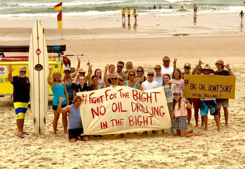 No way: Residents opposing the planning oil drilling in the Great Australia Bight protesting at Rainbow Beach Bonny Hills on Saturday morning.