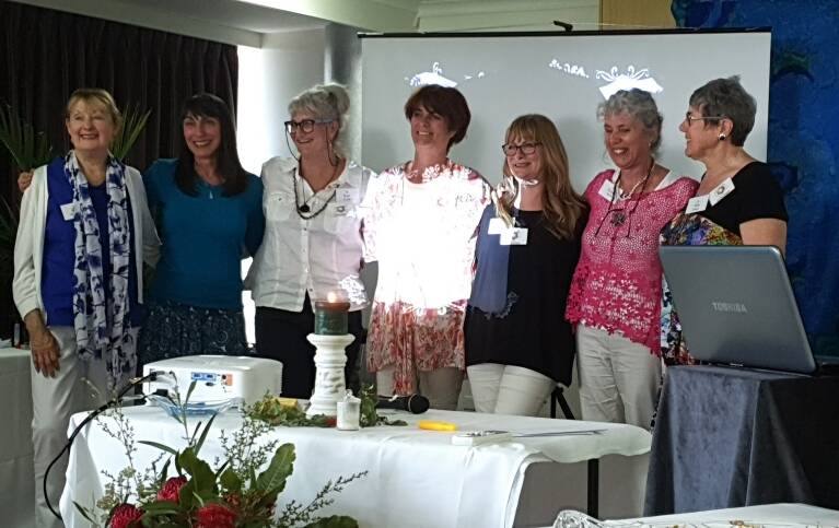 The organisers: Pam Sainsbury, Sandy Hugen, Susi Kurteff, Connie McCracken, Catherine Clarke, Susan Ashton and Sue ONeill during the The Healing Touch Conference in Port Macquarie. Photo: supplied
