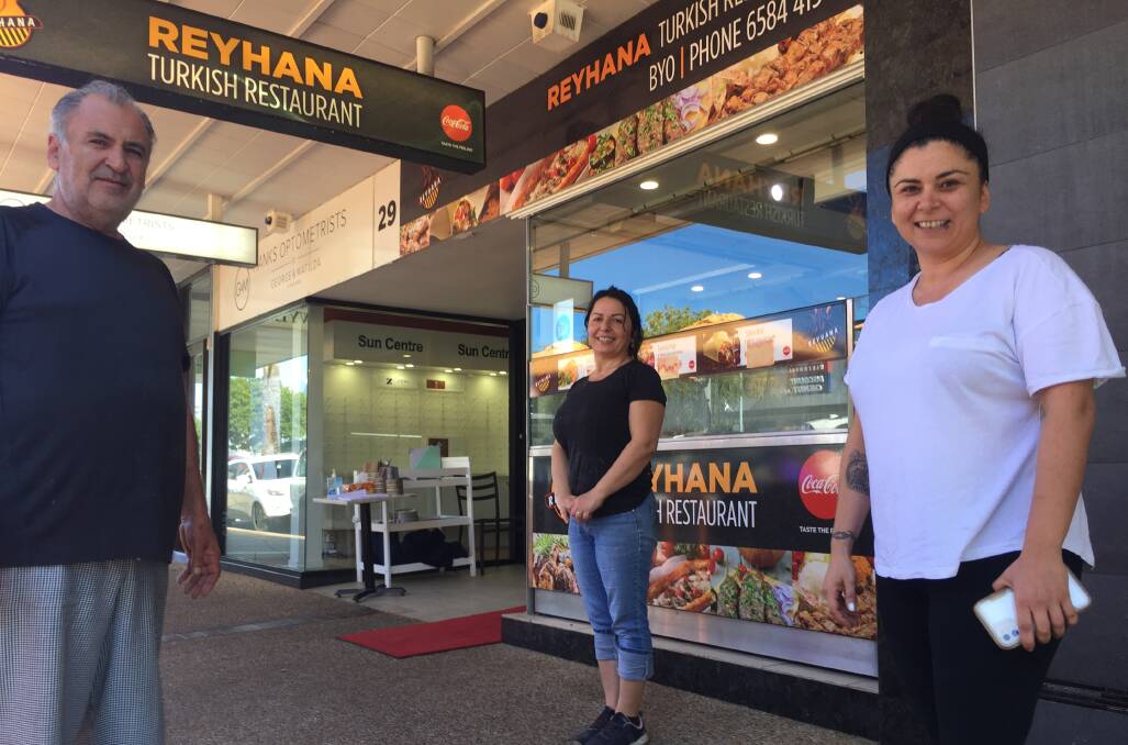 Be considerate: Reyhana Turkish Restaurant's Tuncay Avsar and wife Reyhan with daughter Yesha outside their popular outlet.
