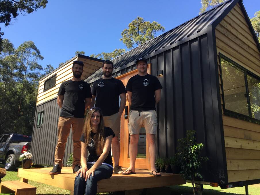 Sustainable living: Sam Verlaan Scott Rohdich, David Boyd and Sarah Rohdich at Saturday's launch of their Hauslein Tiny House Co.