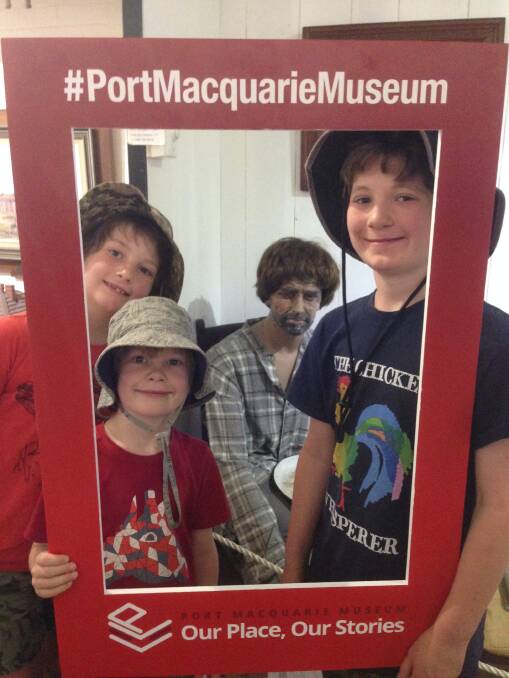 Visiting: Young visitors to Port Macquarie put themselves in the frame on Museum Selfie Day.