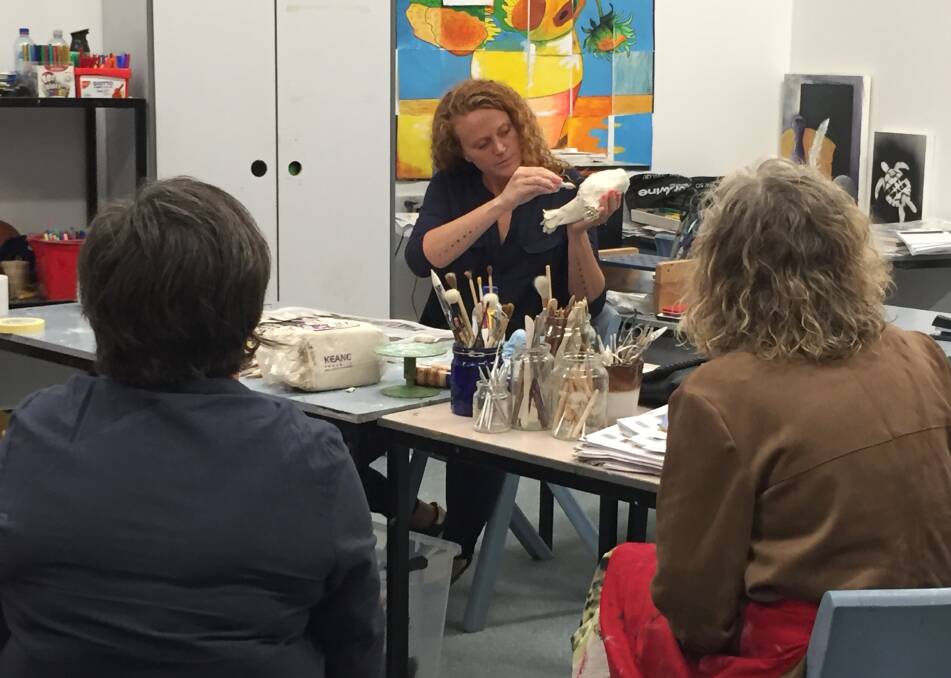 New techniques: Juz Kitson explaining some aspects of her work to art teachers.