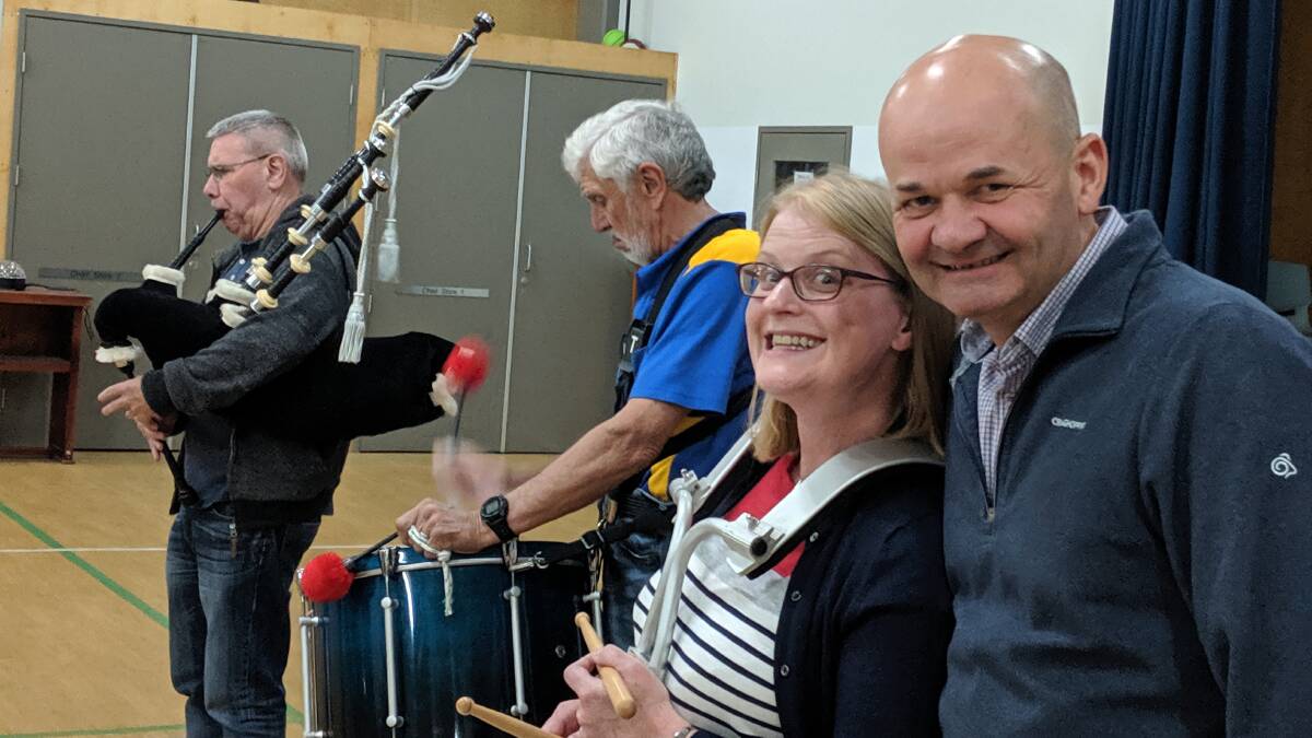 Band visitors: Scottish visitors Joanne Lancaster and Andy Gauld joined members of the Hastings District Highland Pipe Band for a recent rehearsal.