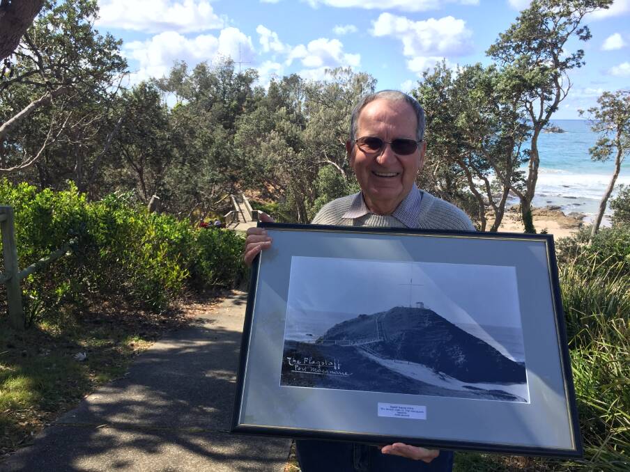 The and now: Mid North Coast Maritime Museum curator Ted Kasehagen with a photograph - believed taken in the 1920s of Flagstaff Hill. The site will undergo some environmental maintenance works in the coming weeks.