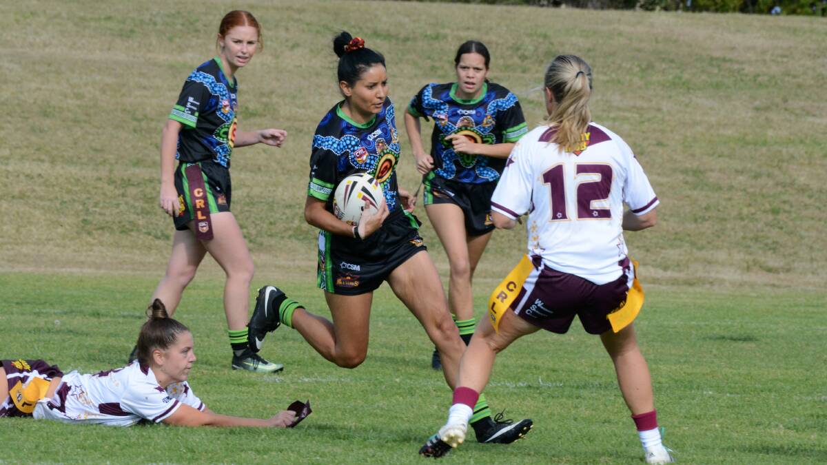 Katie Hogan makes a run during last season's All Stars league tag clash. Rugby league will replace league tag in the 2020 encounter.