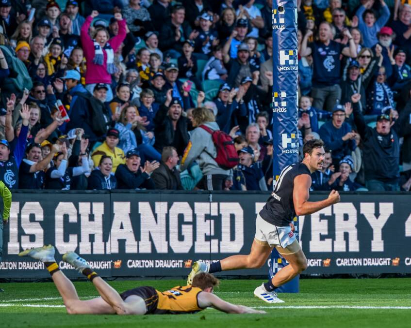 FLASHBACK: Carlton's Mitch McGovern in action in Launceston in 2019 when Carlton played Hawthorn. 