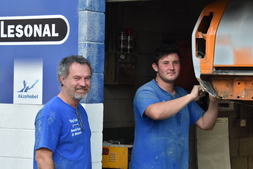 BIG CHANGES: Terry Burn from King Creek Smash Repairs and his apprentice, Huon Williams.