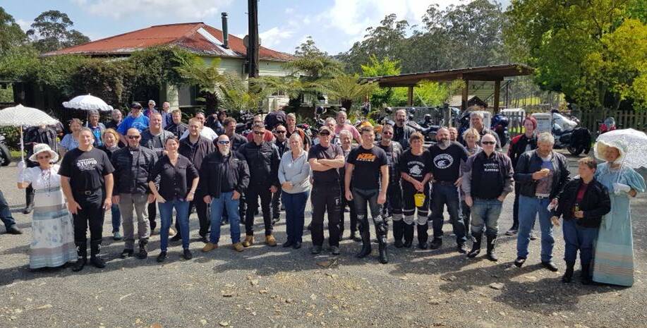 HISTORIC MOTORCYCLE MOMENT: Bikers rode from Wauchope to Gingers Creek for the John Oxley Bicentennial ride and were met by members of Wauchope District Historical Society in costume.