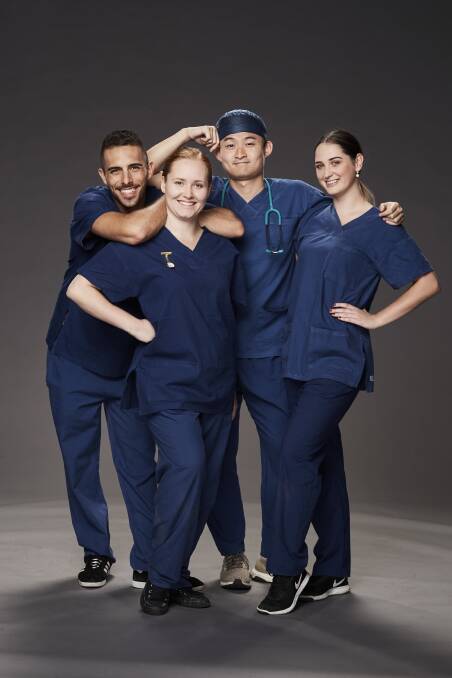 SCRUBBING UP FOR TV: The medics team on Dance Boss.  Photo supplied.