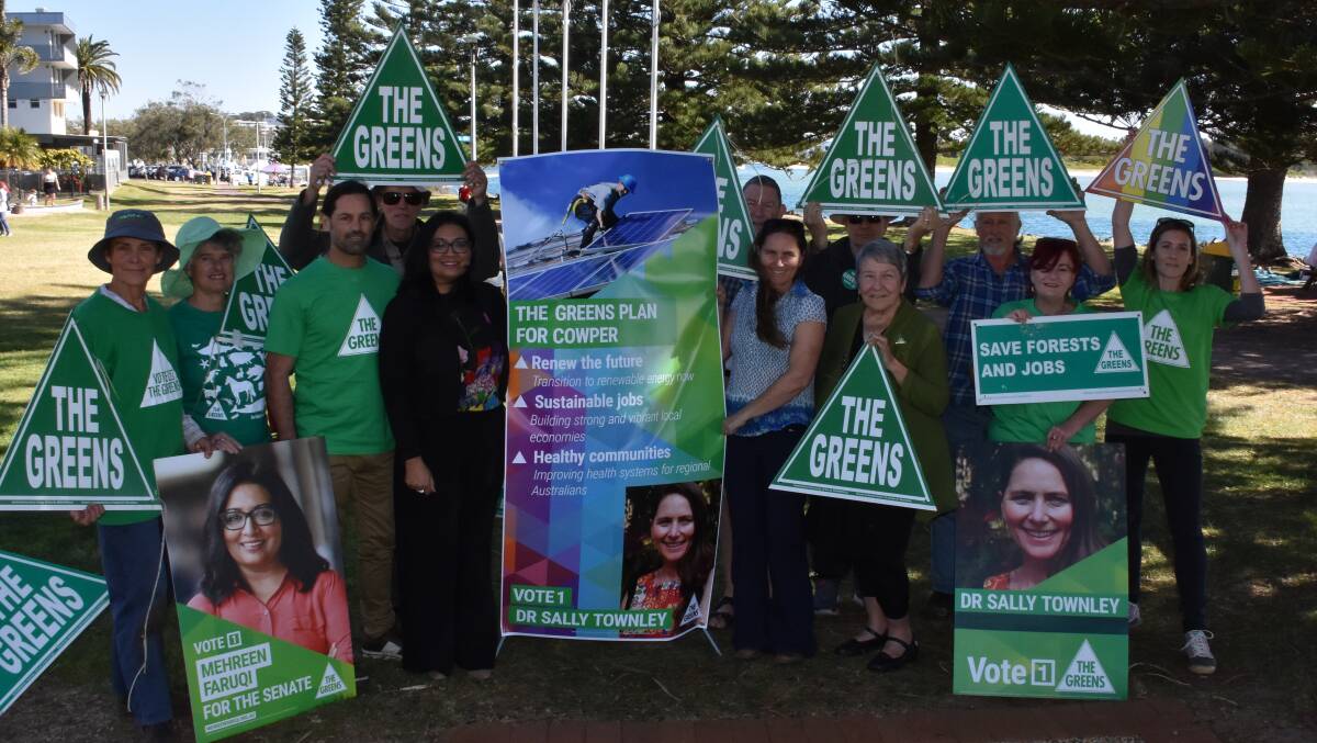 Greens supporters with Dr Mehreen Faruqi and Dr Sally Townley.