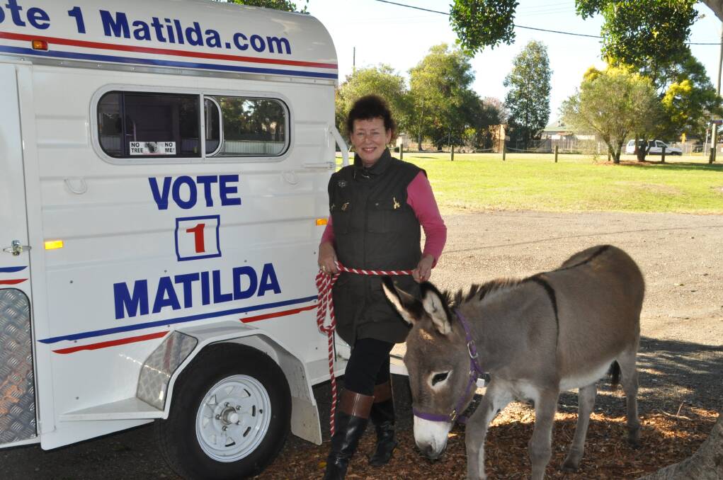 Use a donkey vote, says Matilda the donkey and her human voice, Deborah Tabart, who came to Wauchope