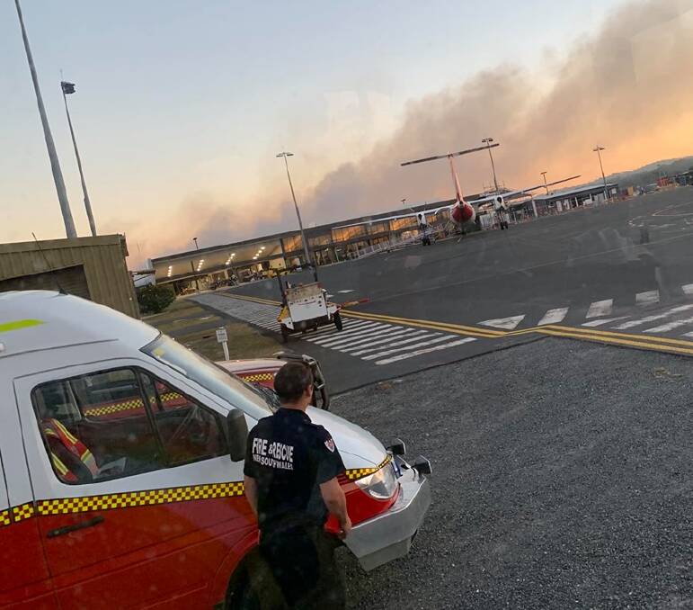 The scene at Port Macquarie Airport yesterday. Photo courtesy of Sancrox/Thrumster Rural Fire Brigade.
