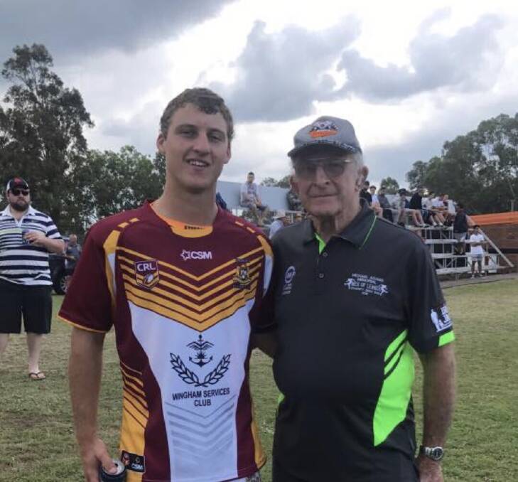 ALL IN THE FAMILY: Blake Wells, the Comboyne Tigers' new captain-coach with his grandfather, the legendary Harry Wells who played for Australia in the 1950s.