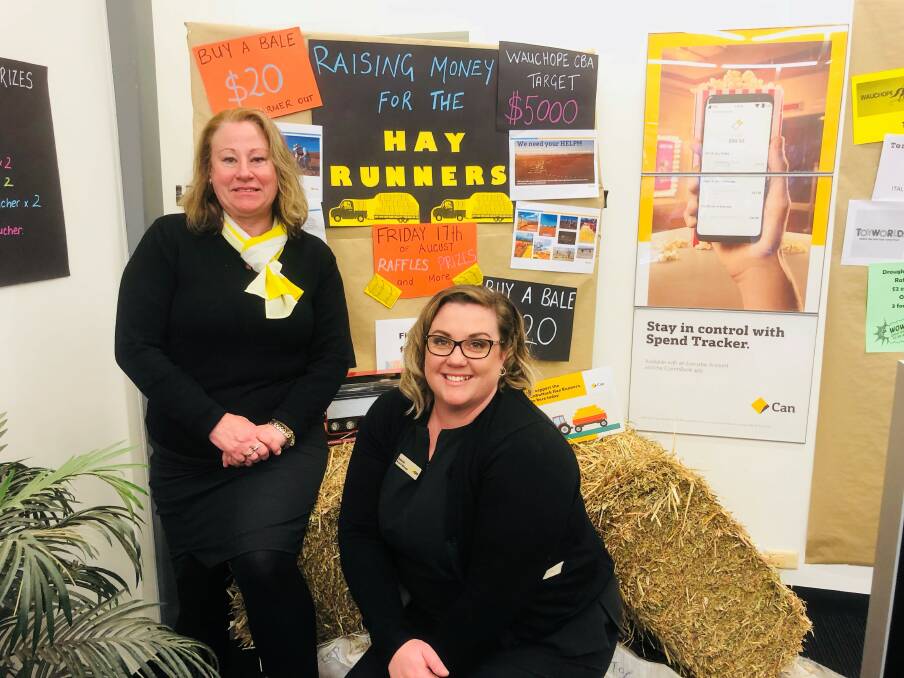 Helping the hay runners. Jayne Farrell and Lauren Pye from the Commonwealth Bank in Wauchope.