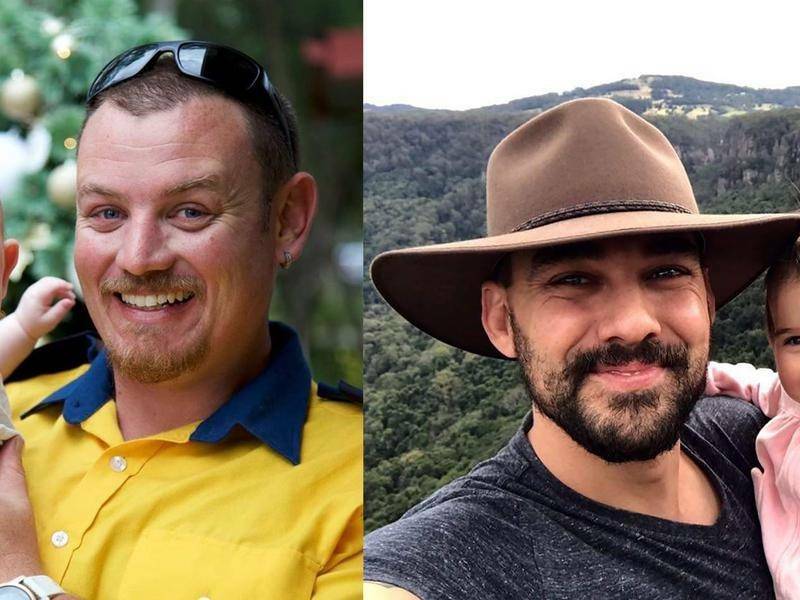 REST IN PEACE: Young dads and volunteer firefighters Geoffrey Keaton, 32, and Andrew O'Dwyer, 36, died in an accident while fighting fires southwest of Sydney.